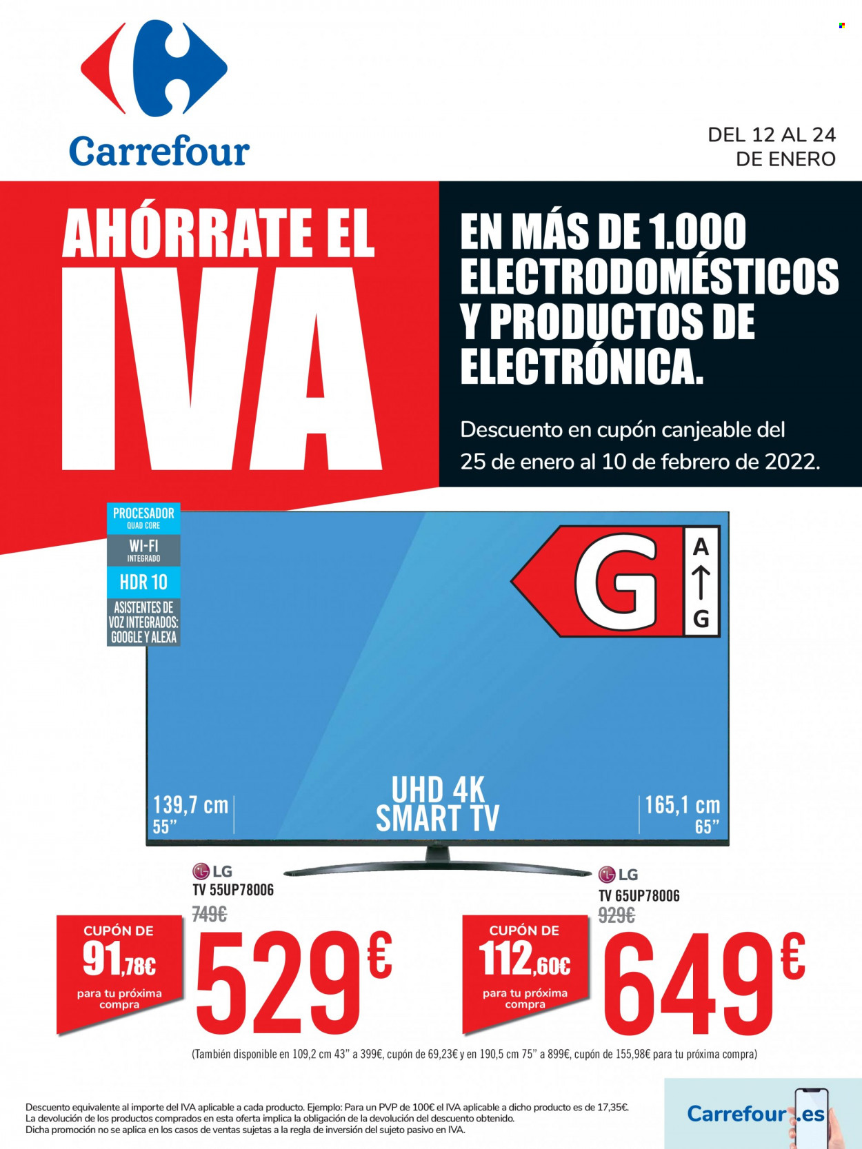Folleto actual Carrefour - 12/01/22 - 24/01/22 - Ventas - LG, regla, Smart TV, televisor. Página 1.