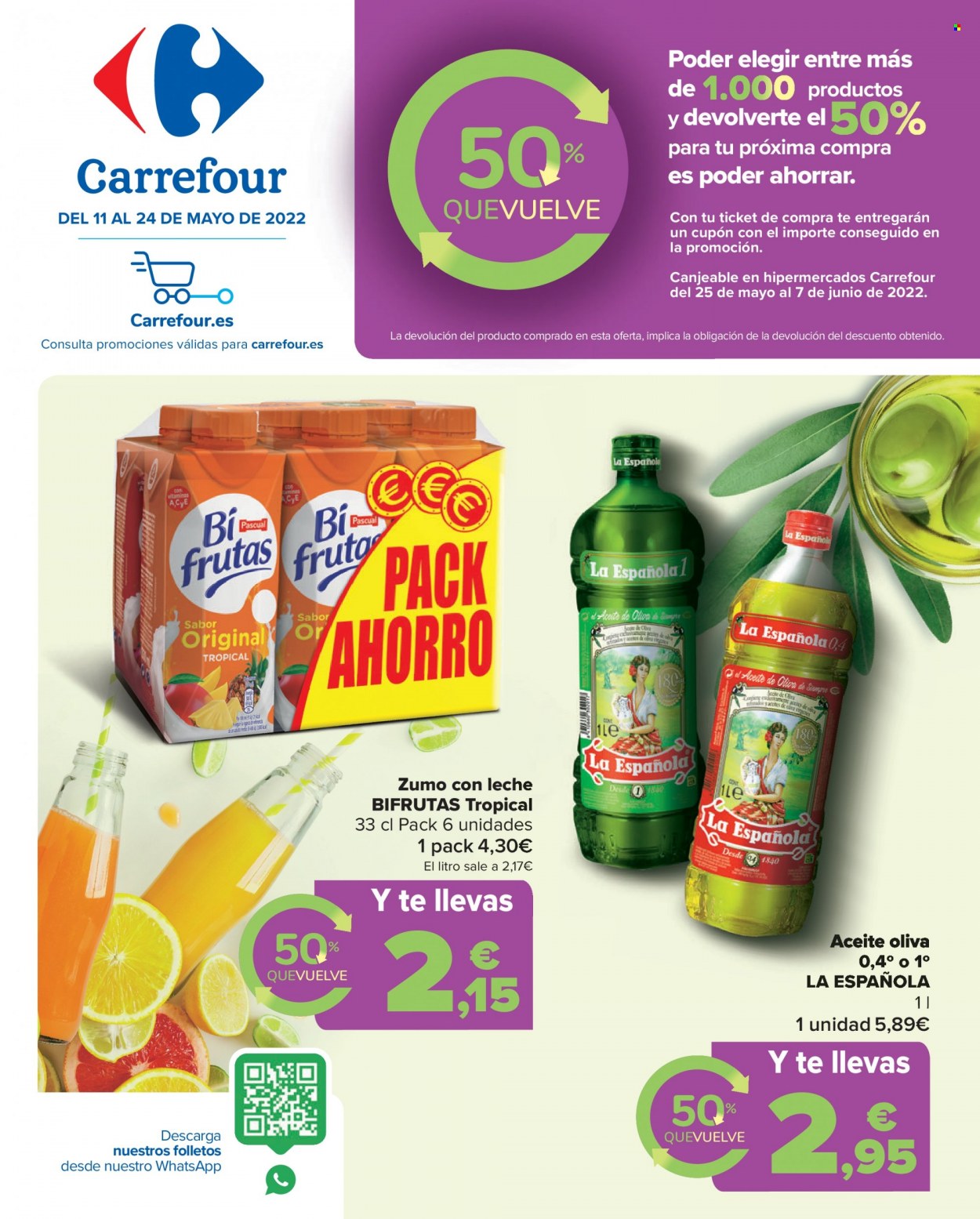 Folleto actual Carrefour - 11/05/22 - 24/05/22 - Ventas - aceite, aceite de oliva, zumo. Página 1.