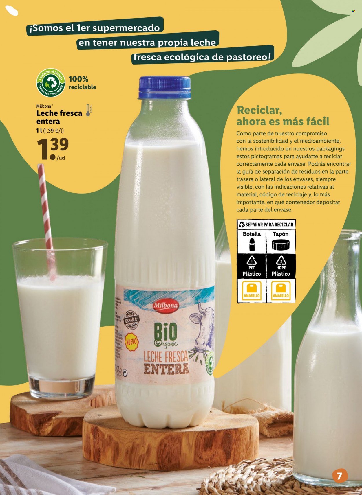 Folleto actual Lidl - Ventas - leche, leche entera, Milbona. Página 7.