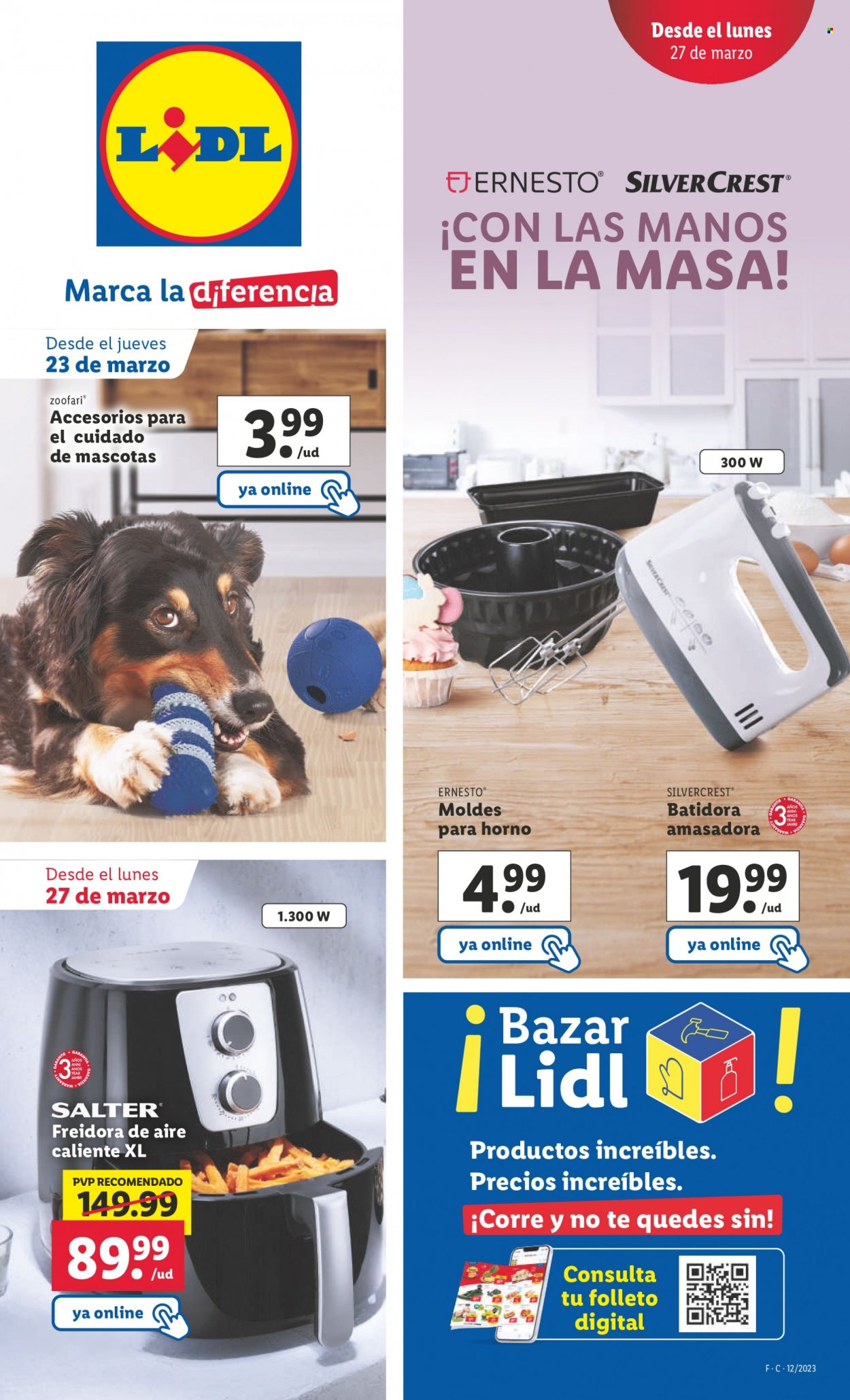 Folleto actual Lidl - 23/03/23 - 29/03/23 - Ventas - suministros para mascota, molde, amasadora, batidora, Silvercrest, freidora, freidora de aire. Página 1.