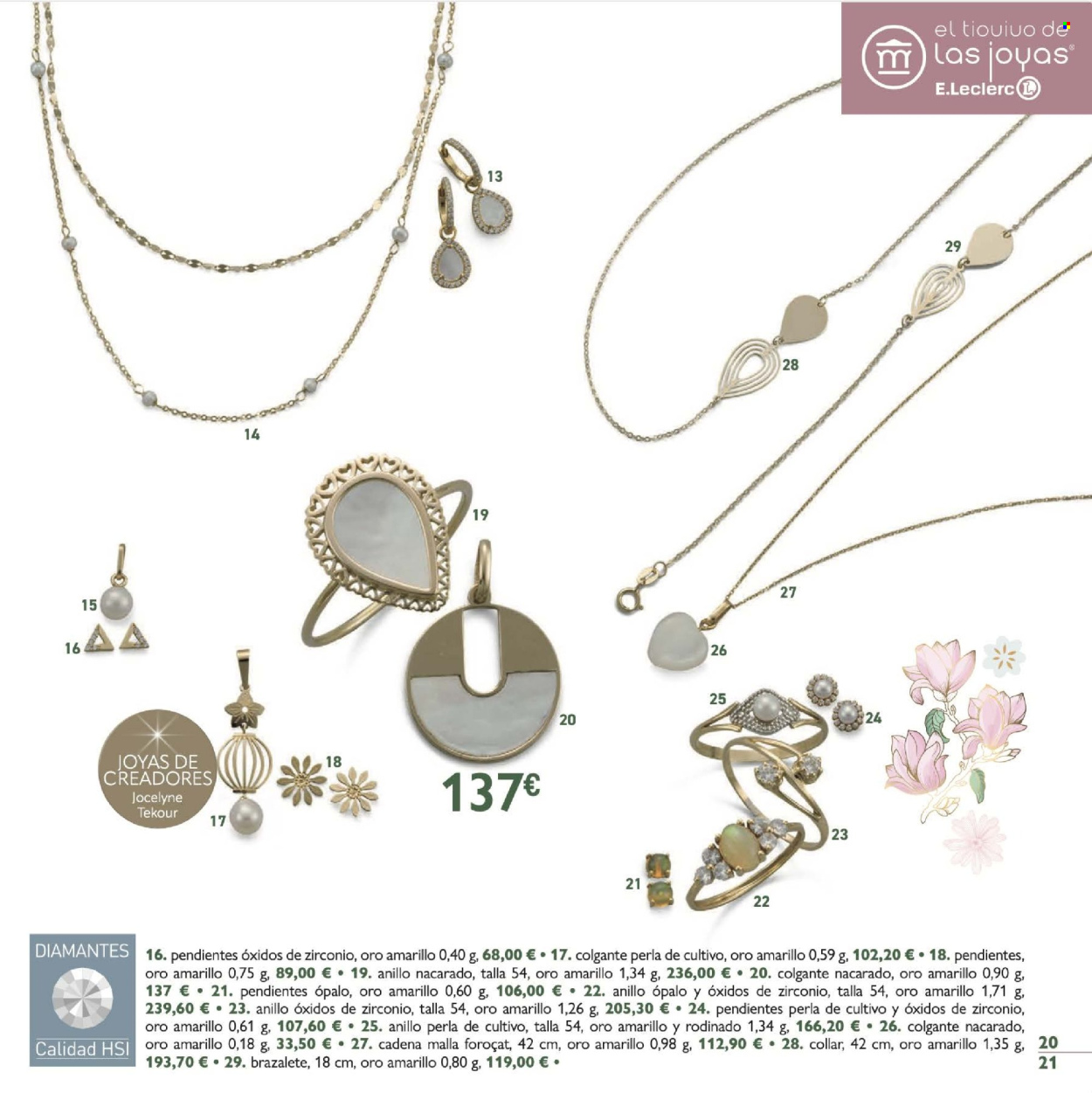 thumbnail - Folleto actual E.Leclerc - 10/04/24 - 15/06/24 - Ventas - collar, anillo, cadena, joyas, pendientes. Página 21.