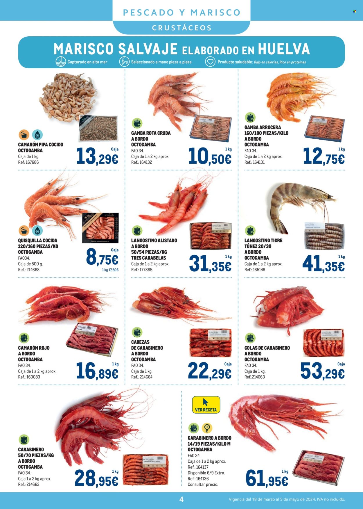 thumbnail - Folleto actual Makro - 18/03/24 - 05/05/24 - Ventas - langostino, mariscos, gambas, carabinero, camarón cocido, productos altos en proteína. Página 4.