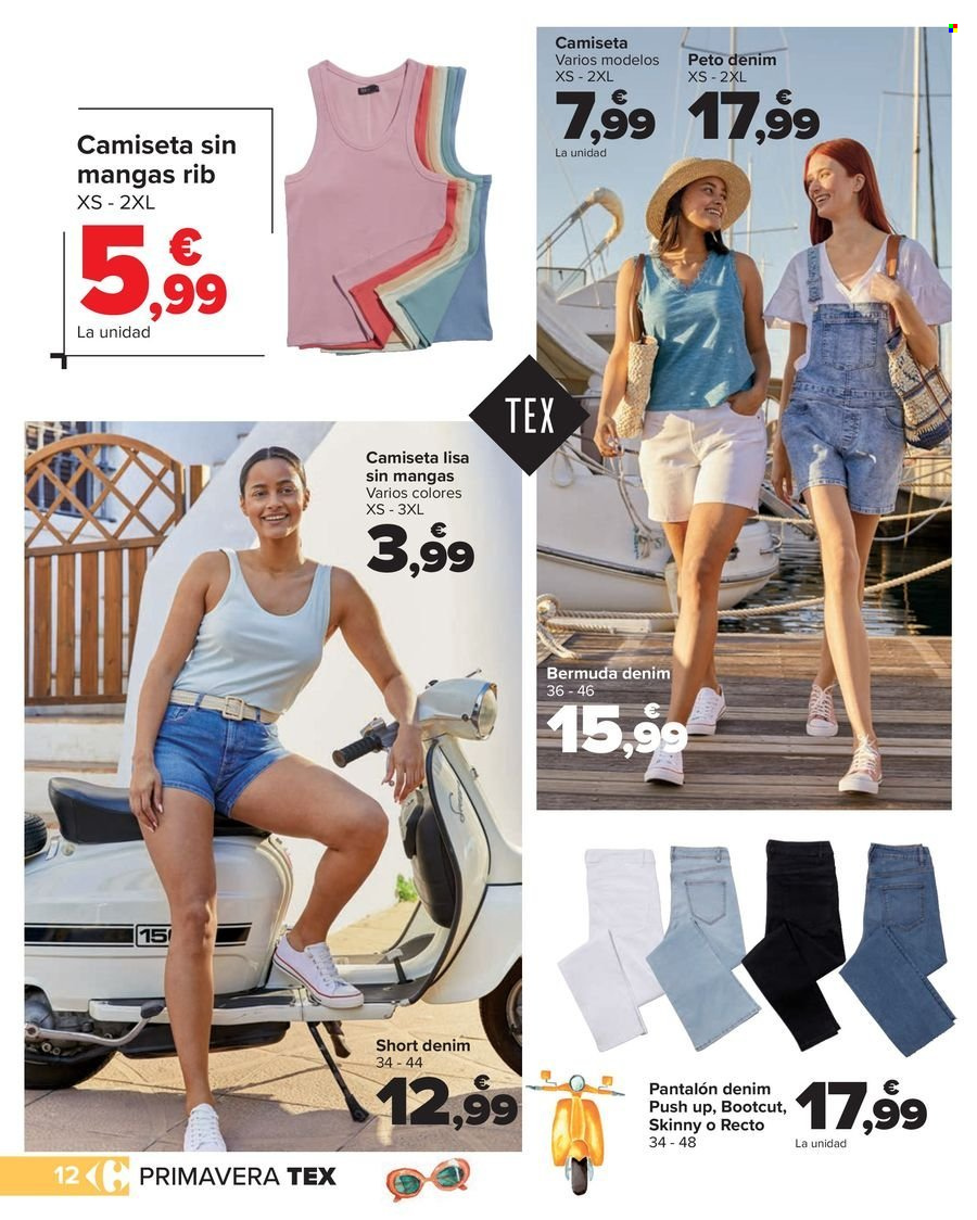 thumbnail - Folleto actual Carrefour - 10/04/24 - 16/05/24 - Ventas - peto denim, calza corta, camiseta, bermuda, camiseta sin mangas, vaqueros, pantalón. Página 12.
