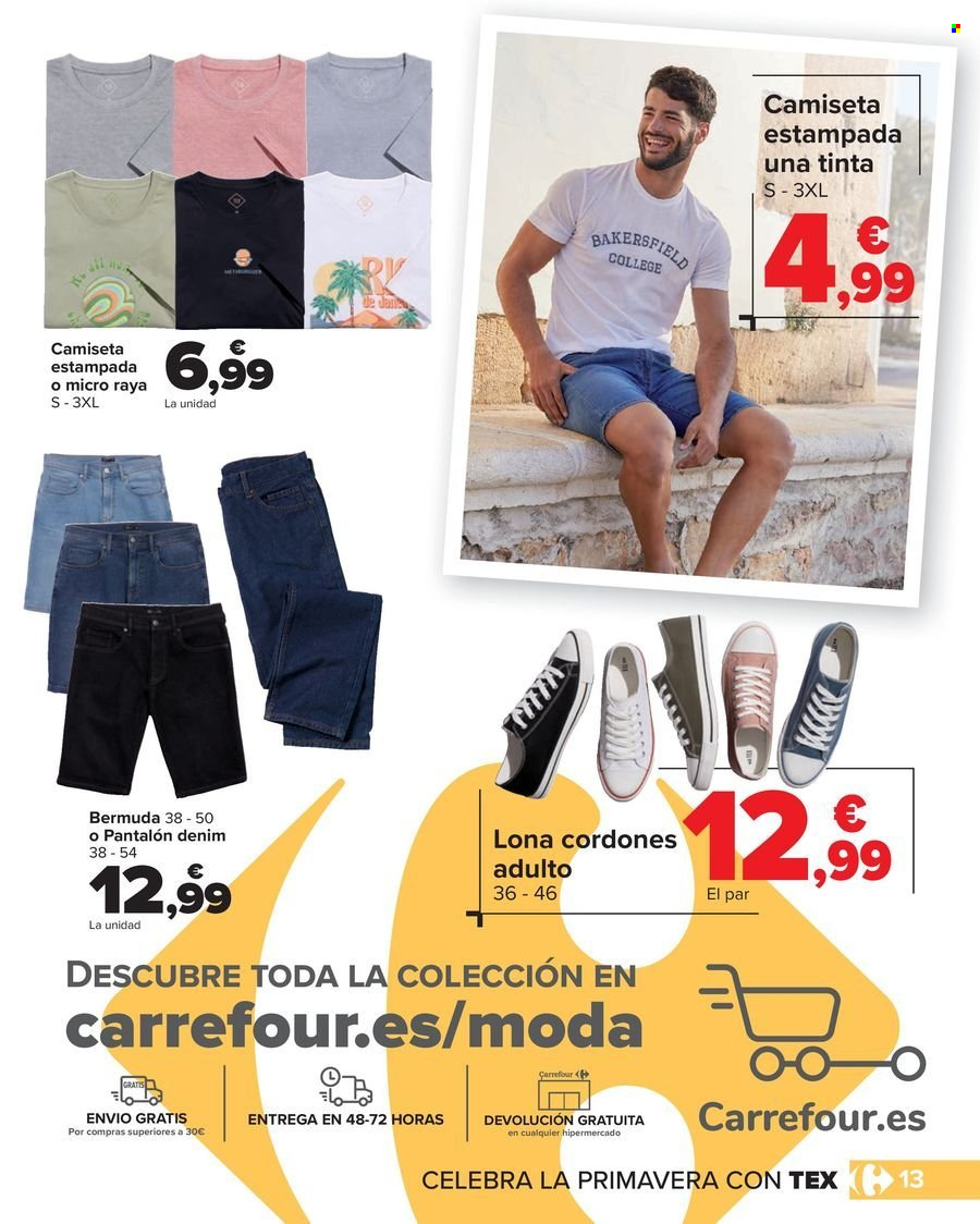 thumbnail - Folleto actual Carrefour - 10/04/24 - 16/05/24 - Ventas - camiseta, zapatilla, vaqueros, pantalón, bermuda. Página 13.