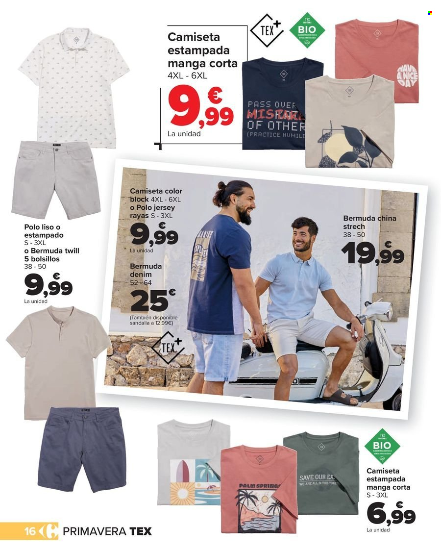 thumbnail - Folleto actual Carrefour - 10/04/24 - 16/05/24 - Ventas - bermuda, camiseta, polo manga corta. Página 16.