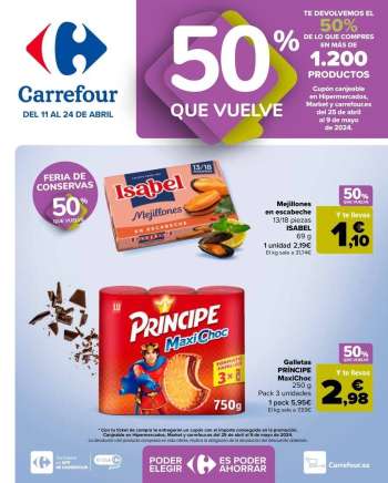 thumbnail - Folleto Carrefour - 50% Q VUELVE (Alimentación) + 3x2 (Alimentación, Drogueria, Perfumeria y comida de animales)