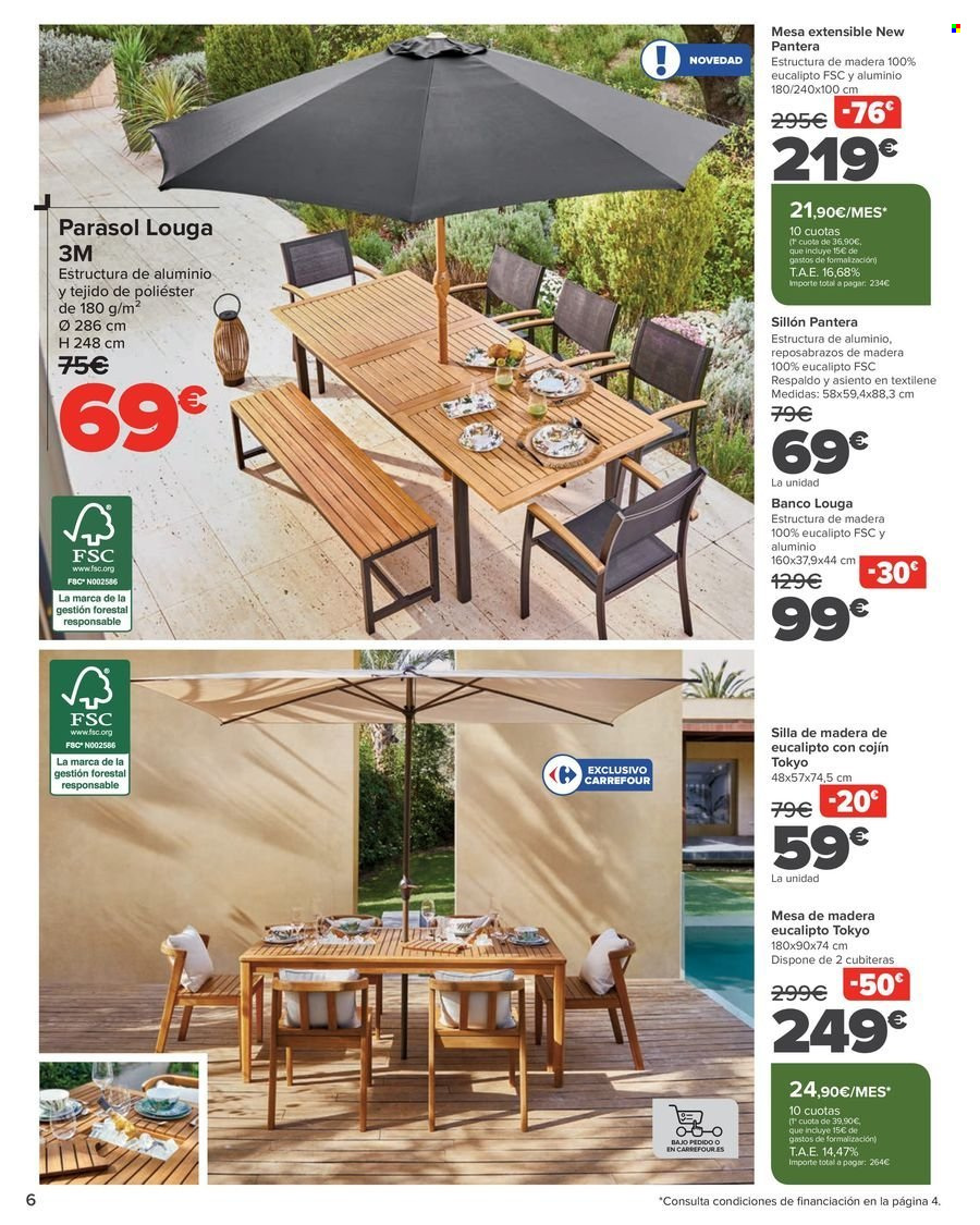 thumbnail - Folleto actual Carrefour - 18/04/24 - 16/05/24 - Ventas - mesa, mesa plegable, silla, sombrilla, sillón, banco. Página 6.