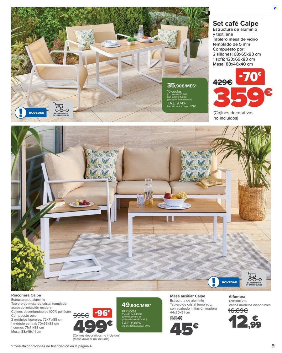 thumbnail - Folleto actual Carrefour - 18/04/24 - 16/05/24 - Ventas - mesa auxiliar, mesa, alfombra, rinconera. Página 9.