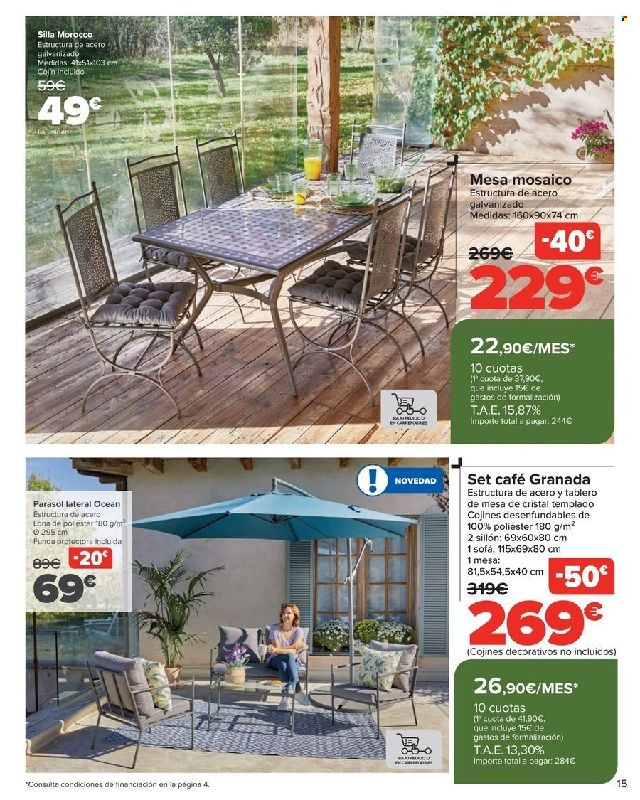 thumbnail - Folleto actual Carrefour - 18/04/24 - 16/05/24 - Ventas - silla, silla de jardín, mesa, granada, sombrilla. Página 15.