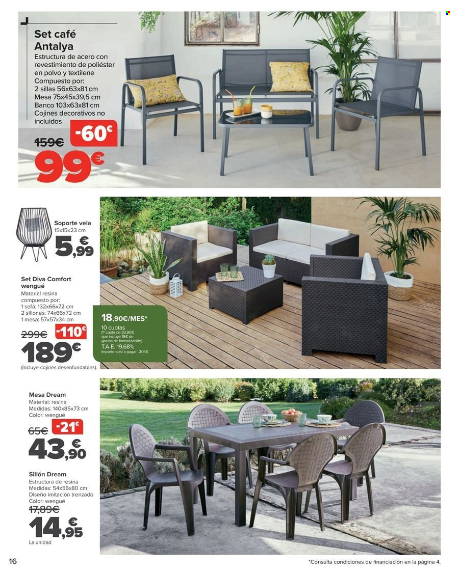thumbnail - Folleto actual Carrefour - 18/04/24 - 16/05/24 - Ventas - mesa, mesa de jardín, mueble de jardín, vela, sillón. Página 16.