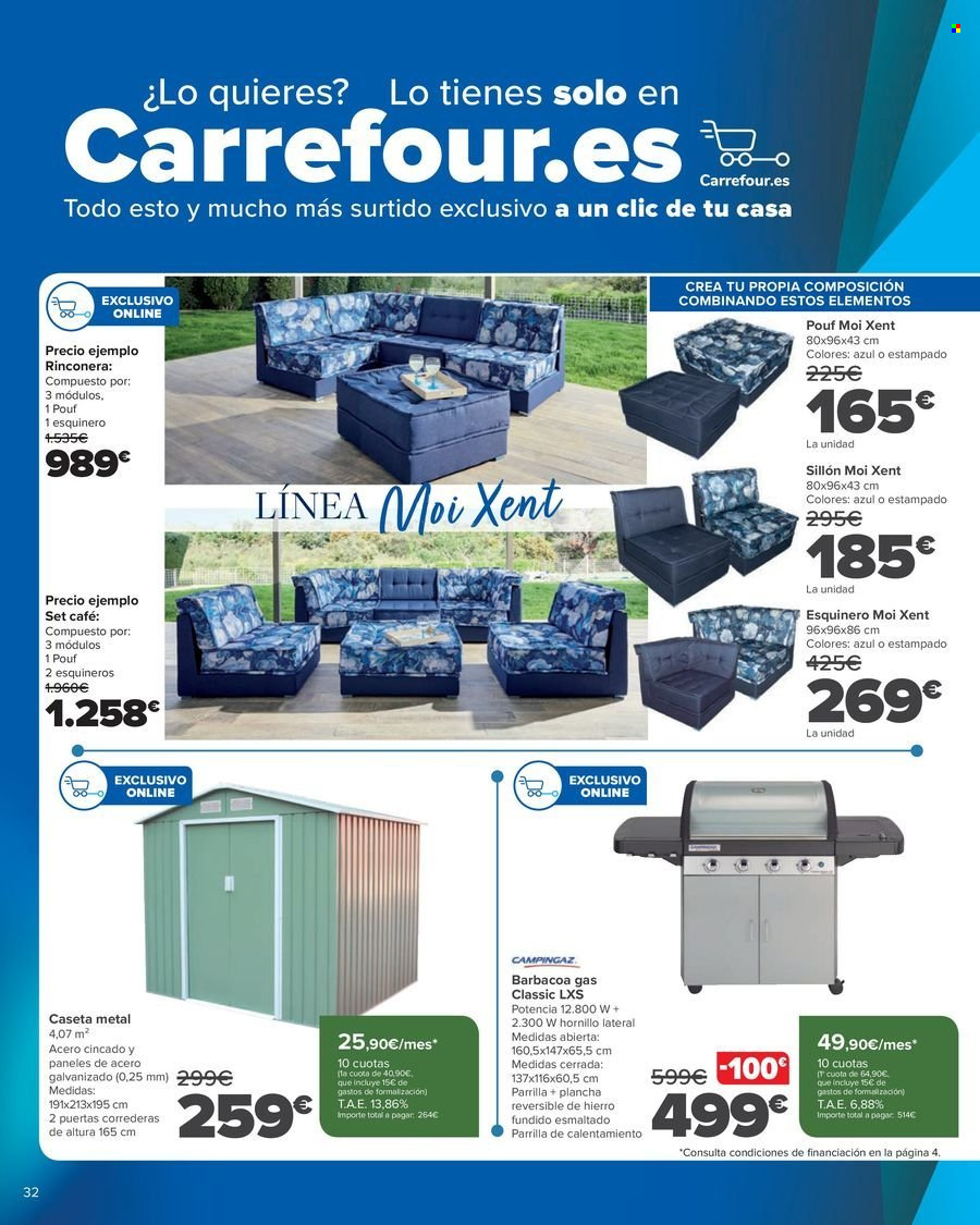 thumbnail - Folleto actual Carrefour - 18/04/24 - 16/05/24 - Ventas - rinconera, sillón, barbacoa, grill, caseta. Página 32.