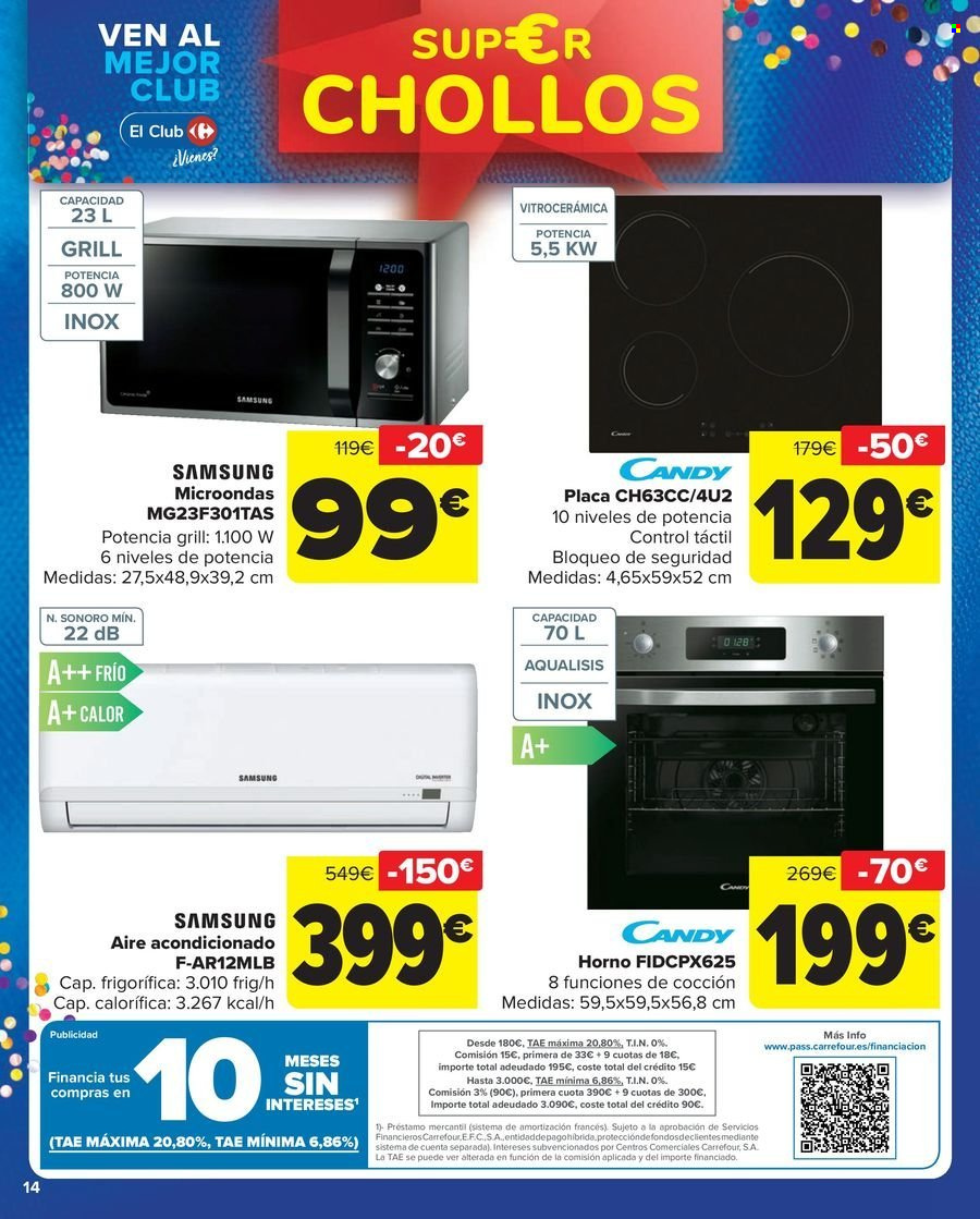 thumbnail - Folleto actual Carrefour - 22/04/24 - 09/05/24 - Ventas - Samsung, aire acondicionado, microondas, Candy, placa vitrocerámica, horno. Página 14.
