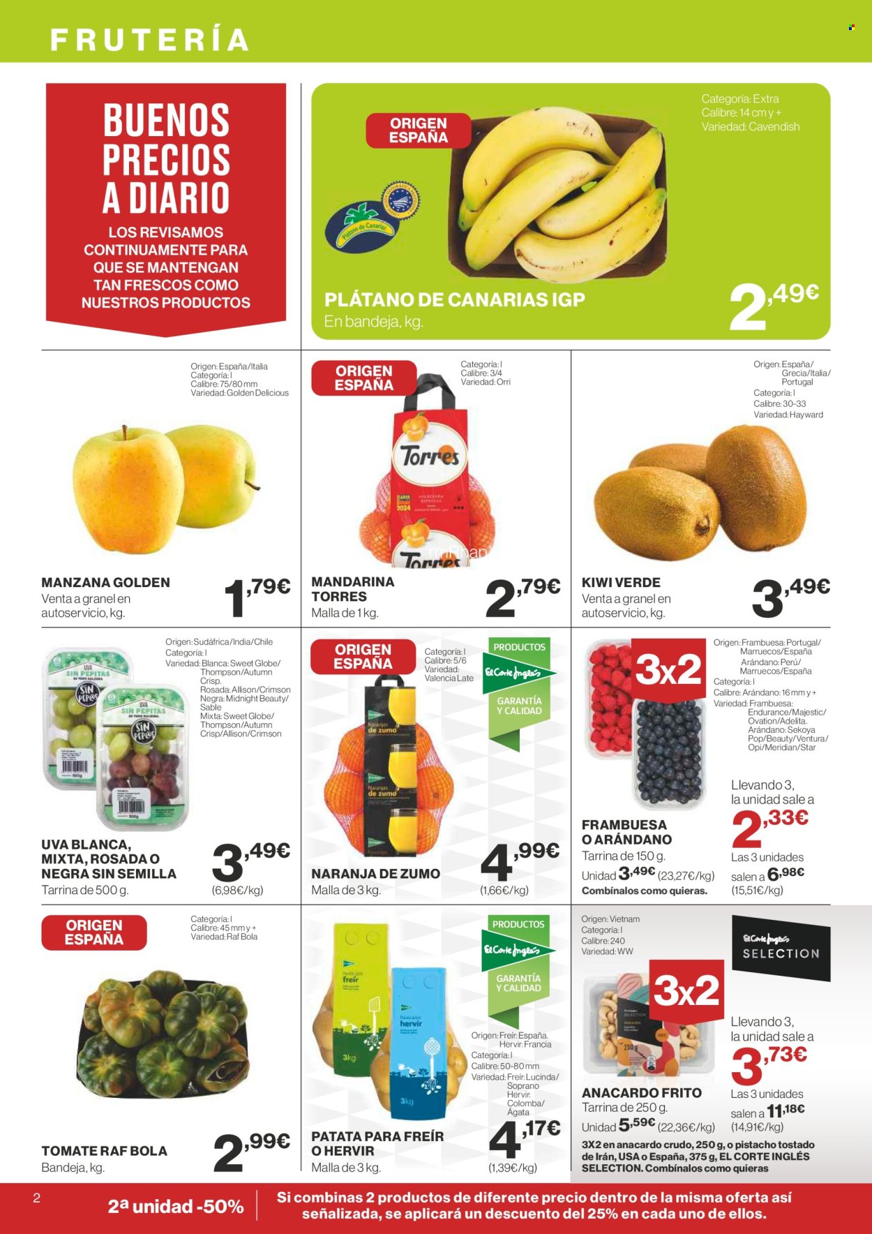 thumbnail - Folleto actual Supercor supermercados - 25/04/24 - 08/05/24 - Ventas - manzanas, naranja, uva blanca, tomate, patatas, anacardos, pistacho. Página 2.
