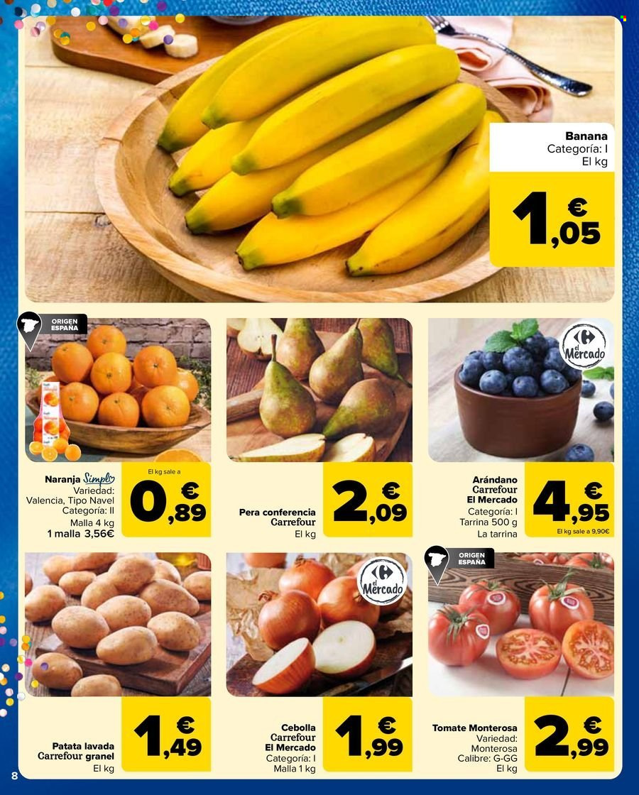 thumbnail - Folleto actual Carrefour - 25/04/24 - 09/05/24 - Ventas - cebolla, tomate, naranja, pera, banana, arándano, patatas. Página 8.