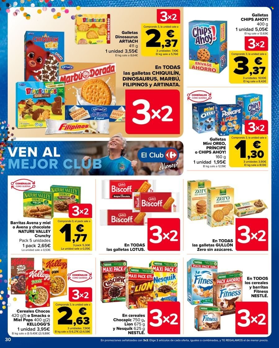 thumbnail - Folleto actual Carrefour - 25/04/24 - 09/05/24 - Ventas - Oreo, galletas, Chips Ahoy, Nestlé, Gullón, cereales, Kellogg's, Nesquik, Chocapic. Página 30.