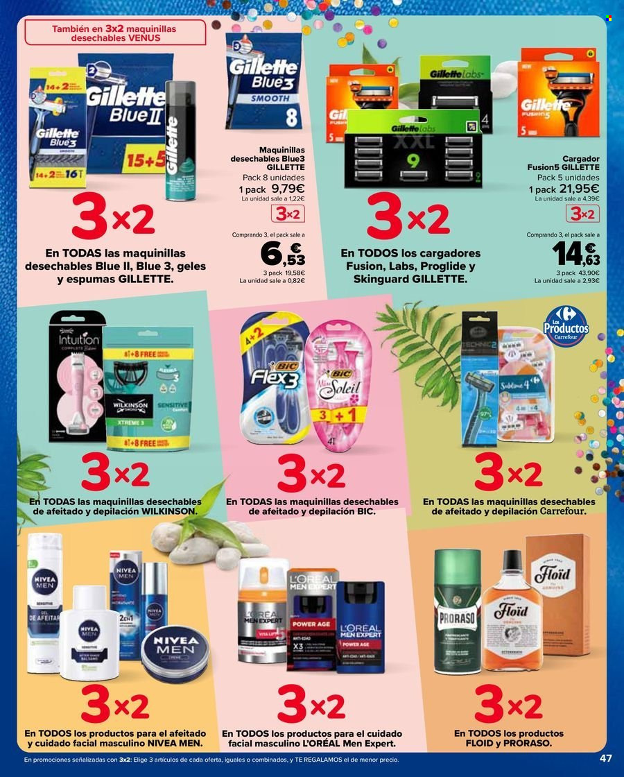 thumbnail - Folleto actual Carrefour - 25/04/24 - 09/05/24 - Ventas - Gillette, maquinilla de afeitar, Wilkinson, L'Oréal, Bic, Nivea, cargador. Página 47.