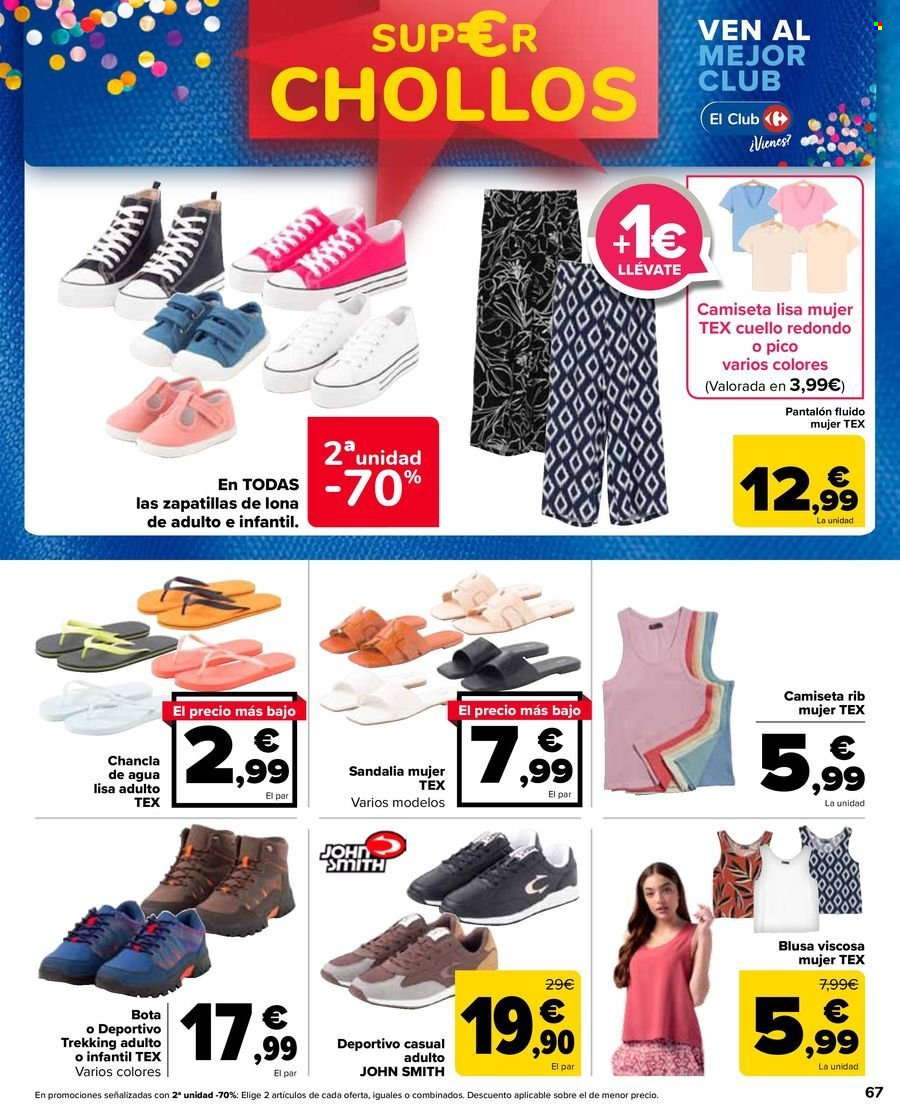 thumbnail - Folleto actual Carrefour - 25/04/24 - 09/05/24 - Ventas - sandalias, chanclas, camiseta, botas, zapatos deportivos, zapatillas de senderismo, zapatos, pantalón, blusa. Página 67.