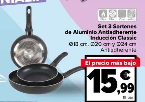 Set 3 Sartenes  De Aluminio Antiadherente Induccion Classic