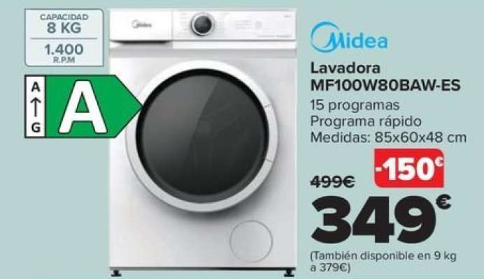 Midea - Lavadora MF100W80BAW-ES