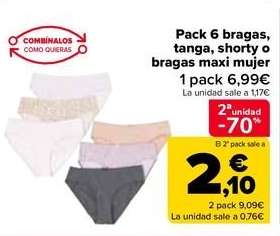 Pack 6 Bragas Tanga Shorty O Bragas Maxi Mujer