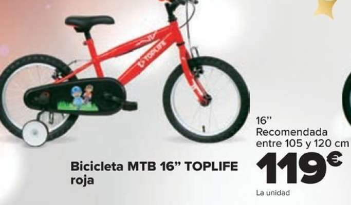 Toplife - Bicicleta MTB 16" Roja