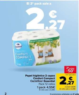 Carrefour - Papel Higiénico 2 Capas Confort Compact  Essential