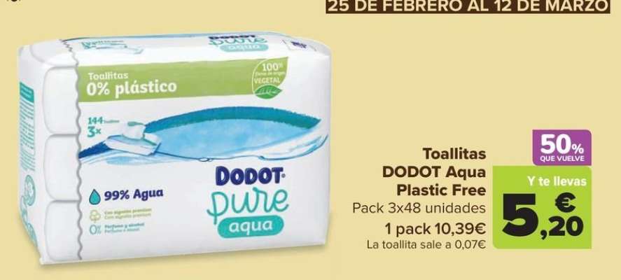 Toallitas Dodot Aqua Plastic Free