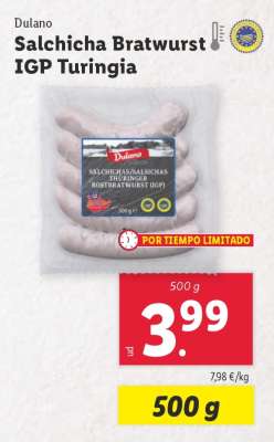 Salchicha Bratwurst IGP Turingia