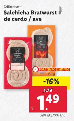 Salchicha Bratwurst de cerdo / ave