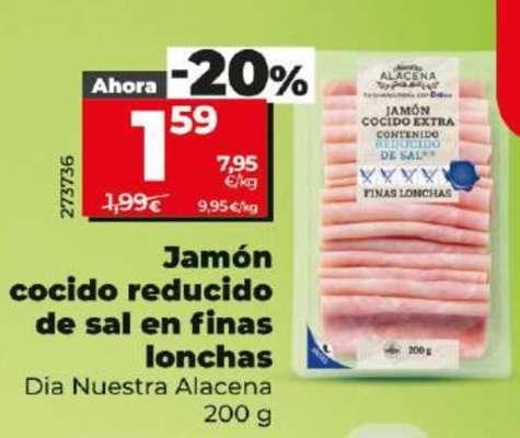 Jamón cocido reducido de sal en finas lonchas