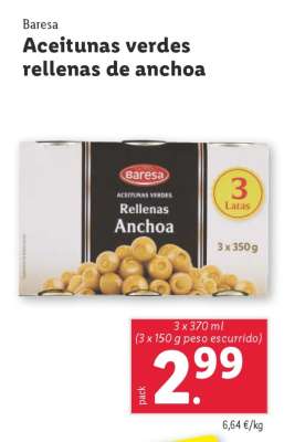 Aceitunas verdes rellenas de anchoa