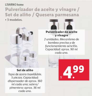 Pulverizador de aceite y vinagre / Set de aliño / Quesera parmesana