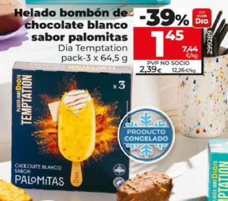 Helado bombón de chocolate blanco sabor palomitas