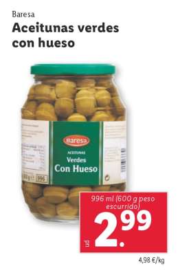 Aceitunas verdes con hueso